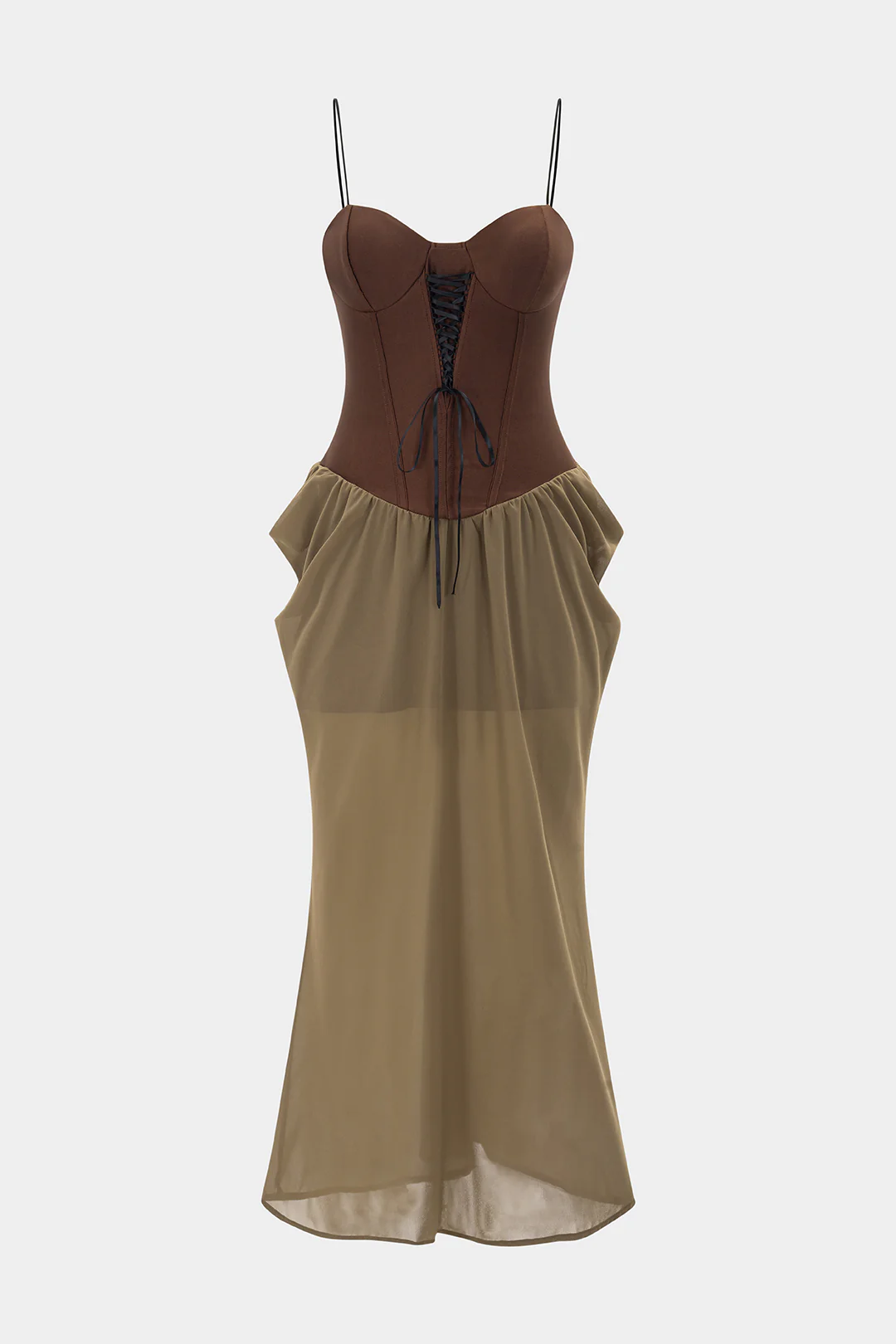 Bustier Tie-Front Patchwork Slip Sleeveless Maxi Dress
