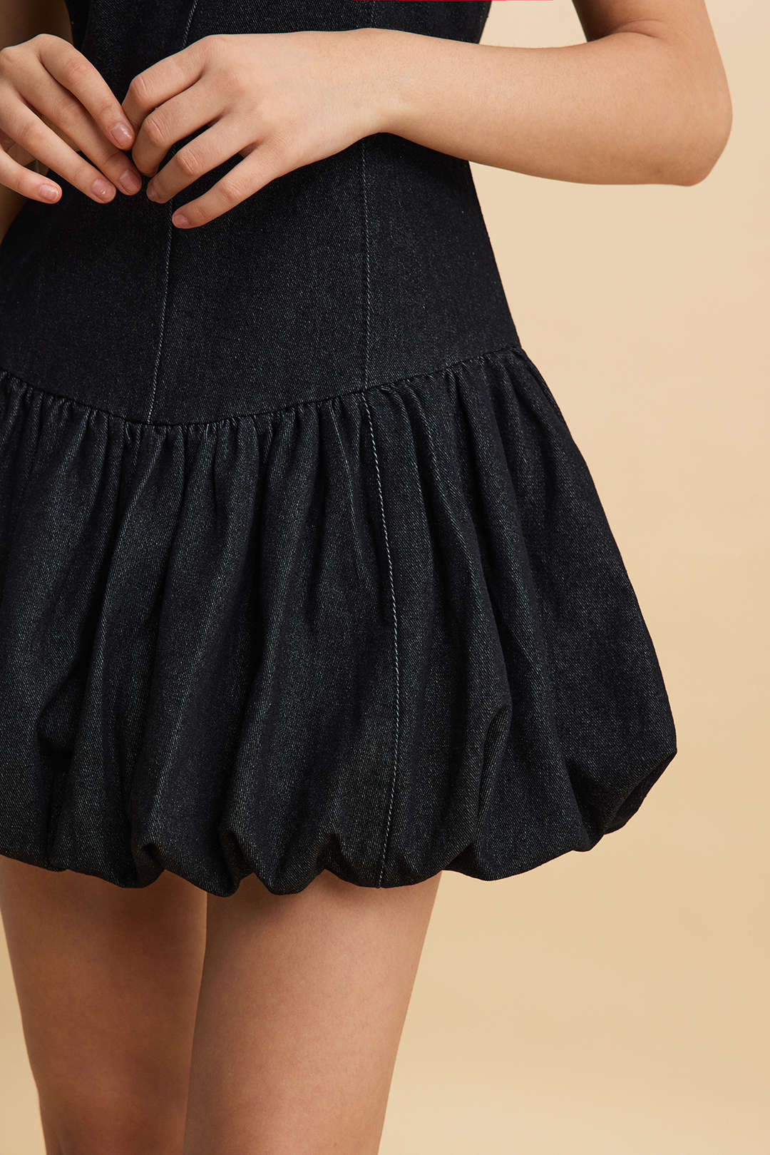 Denim Ruched Sleeveless Mini Dress