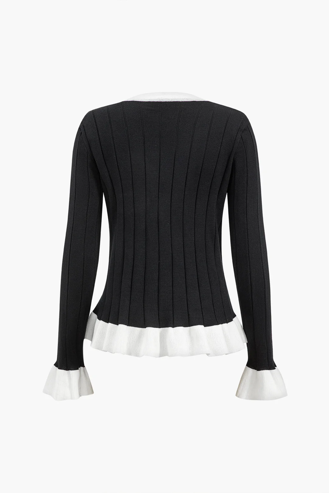 Contrast Knit Button Ruffle Top and Pant Set