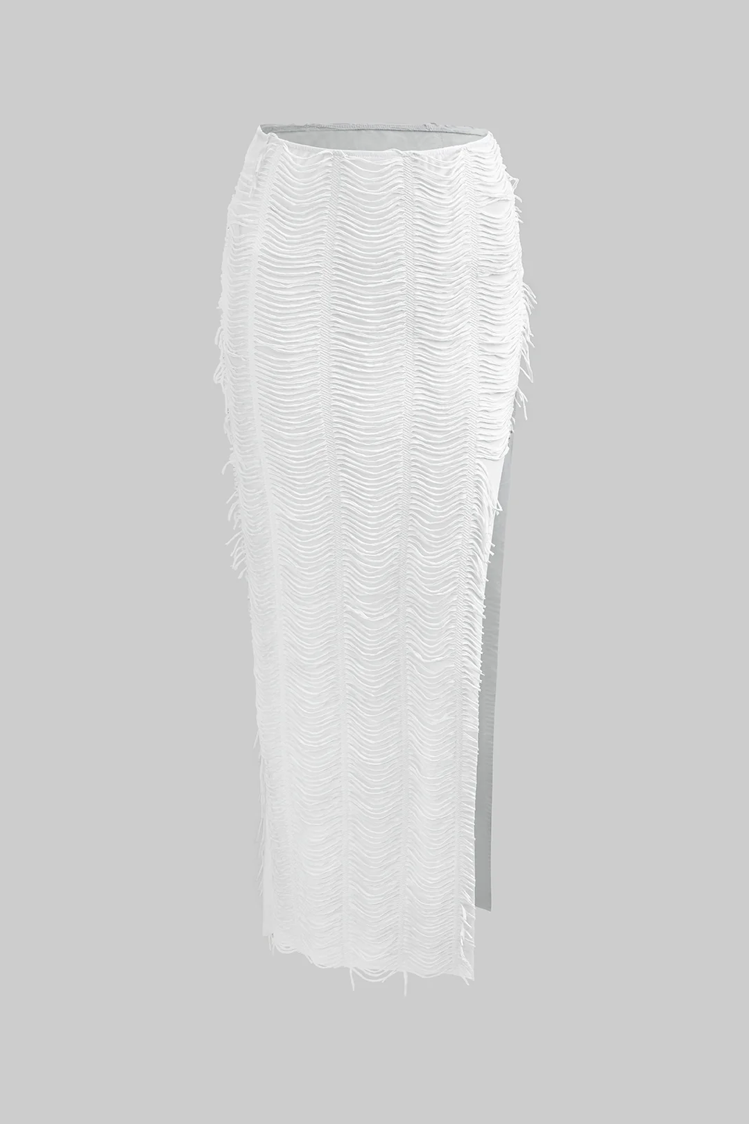 Distressed V-neck Cap Sleeve Crop Top and Slit Maxi Skirt Outfit Set