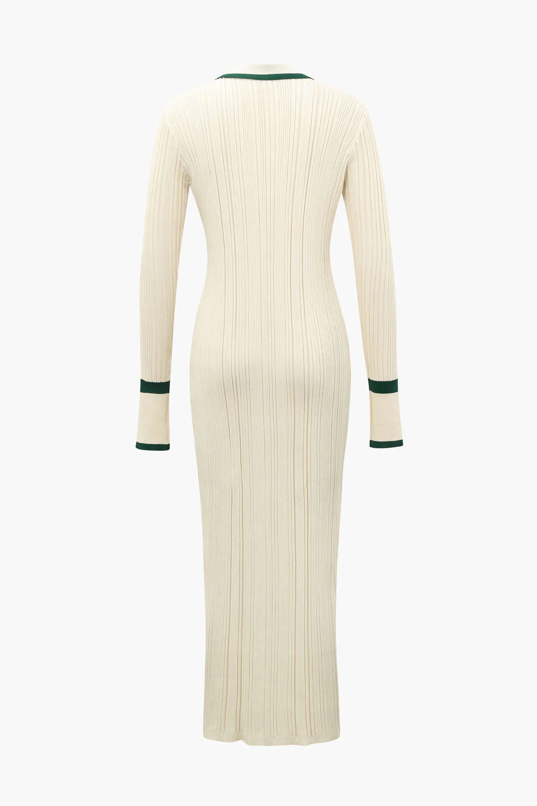 Contrast Trim Button-Down Knit Dress