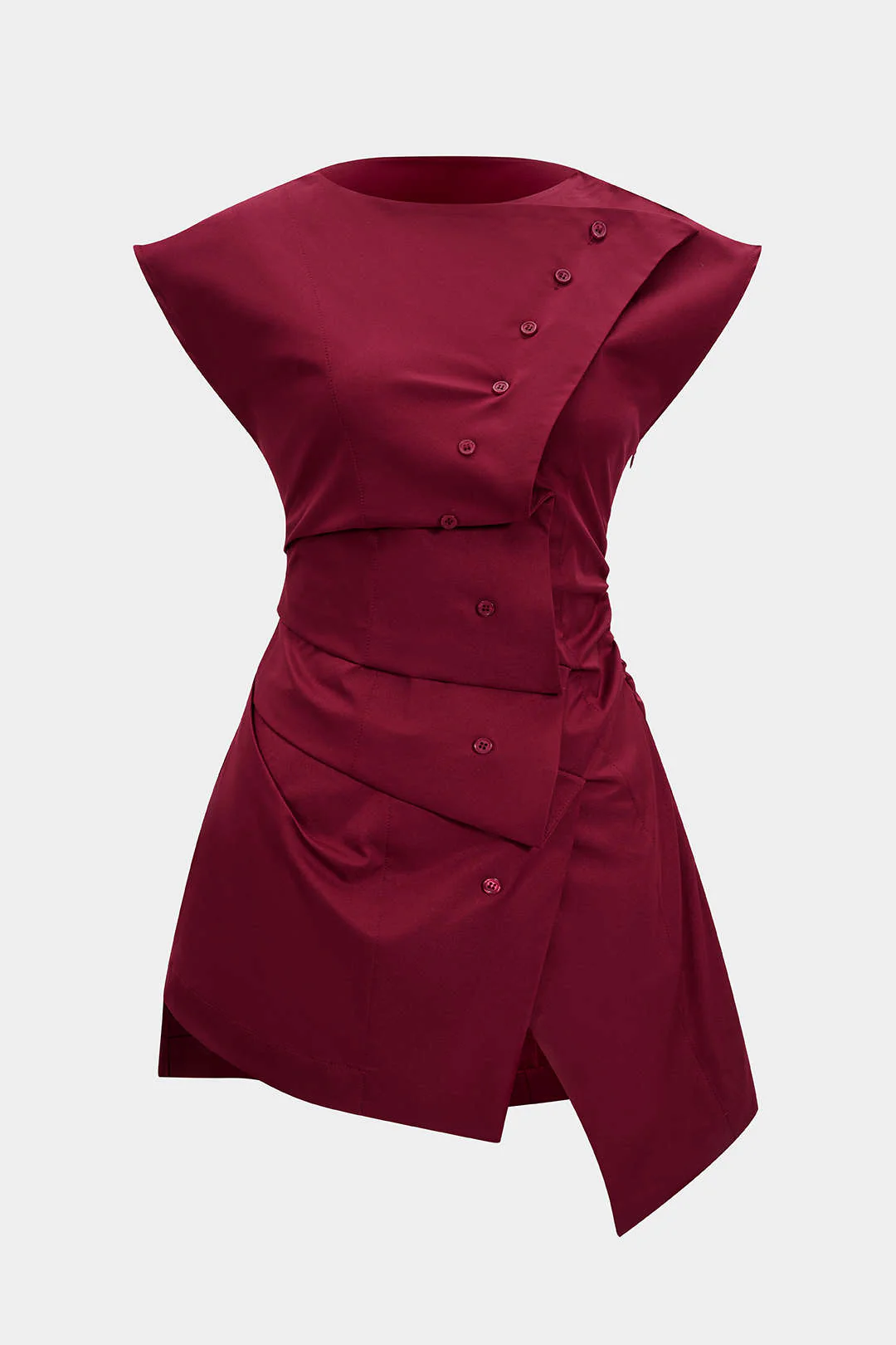 Ruched Button Tie-Back Asymmetrical Flutter Short-Sleeve Shirt