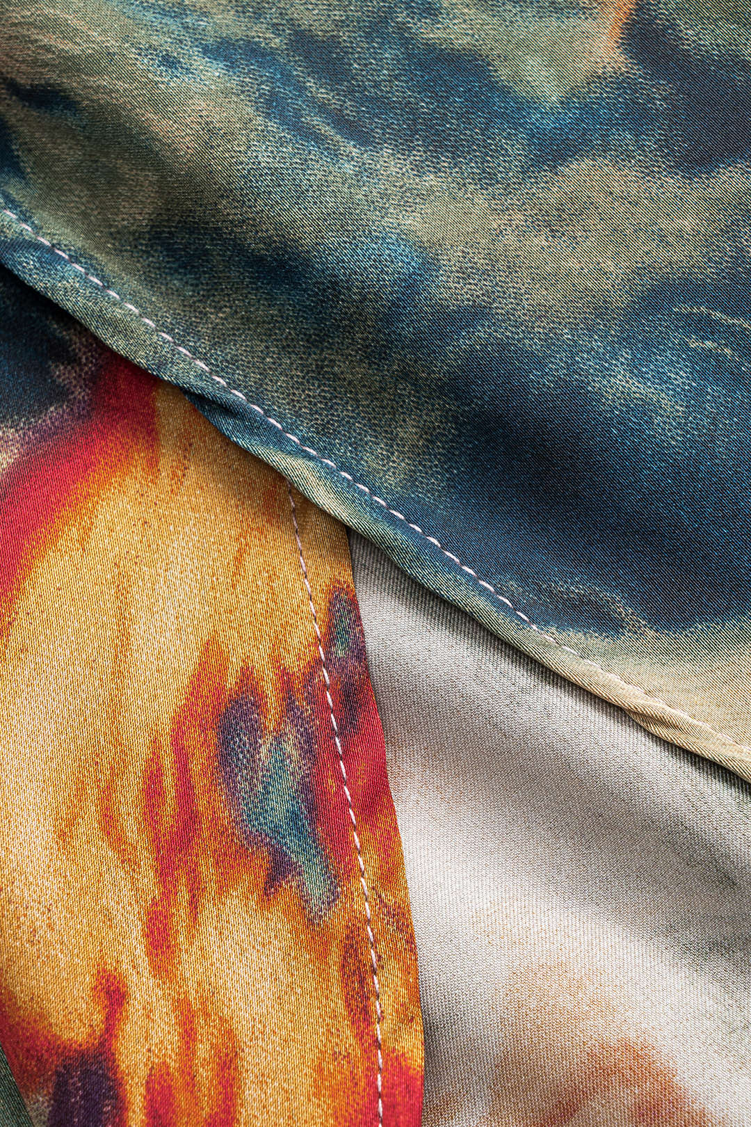 Plus Size Abstract Print Satin Zipper Cowl Neck Sleeveless Midi Dress