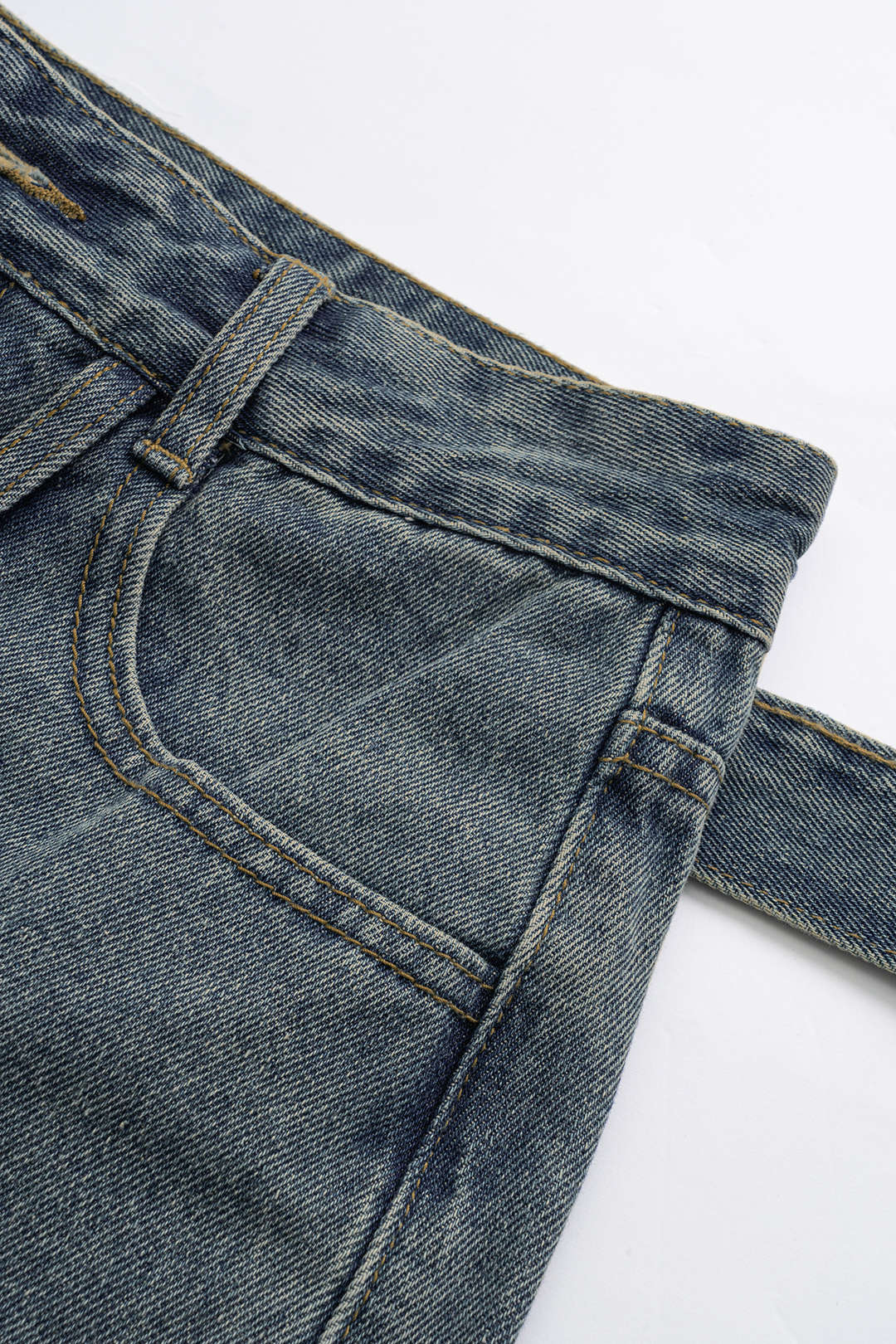 Denim Pocket Belt Asymmetrical Short Shorts