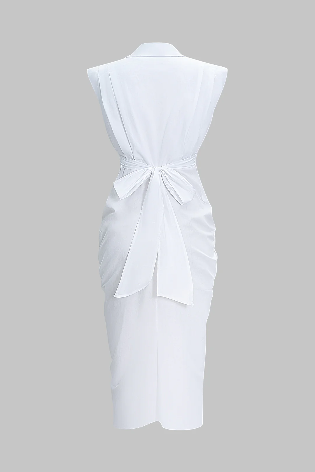 Button-Pleated Tie-Back Sleeveless Mid-Length Dress