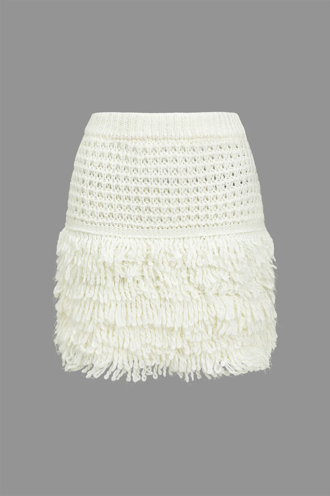 Solid Fringe Sweater Skirt