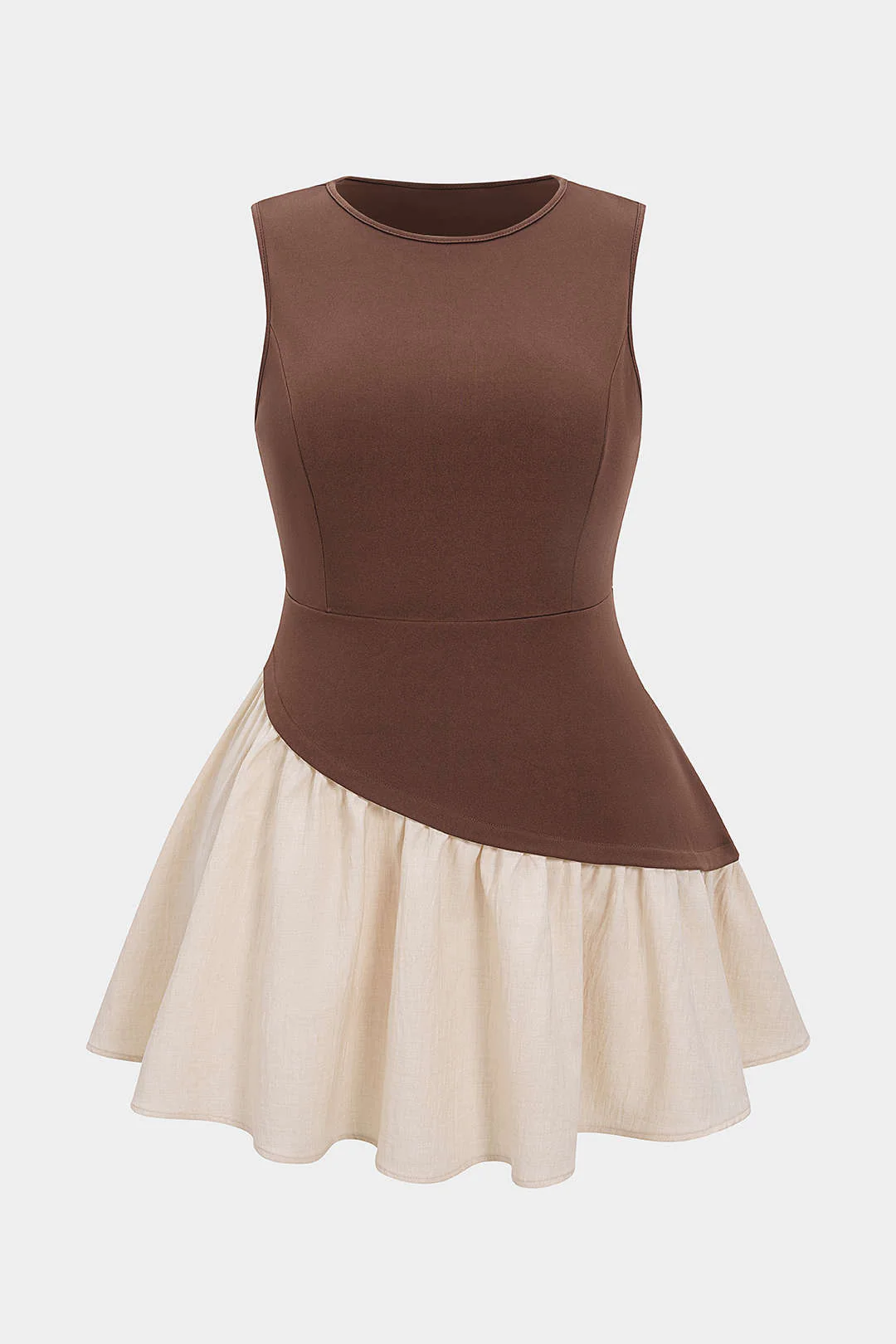 Plus Size Asymmetric Patchwork Round Neck Sleeveless Mini Dress