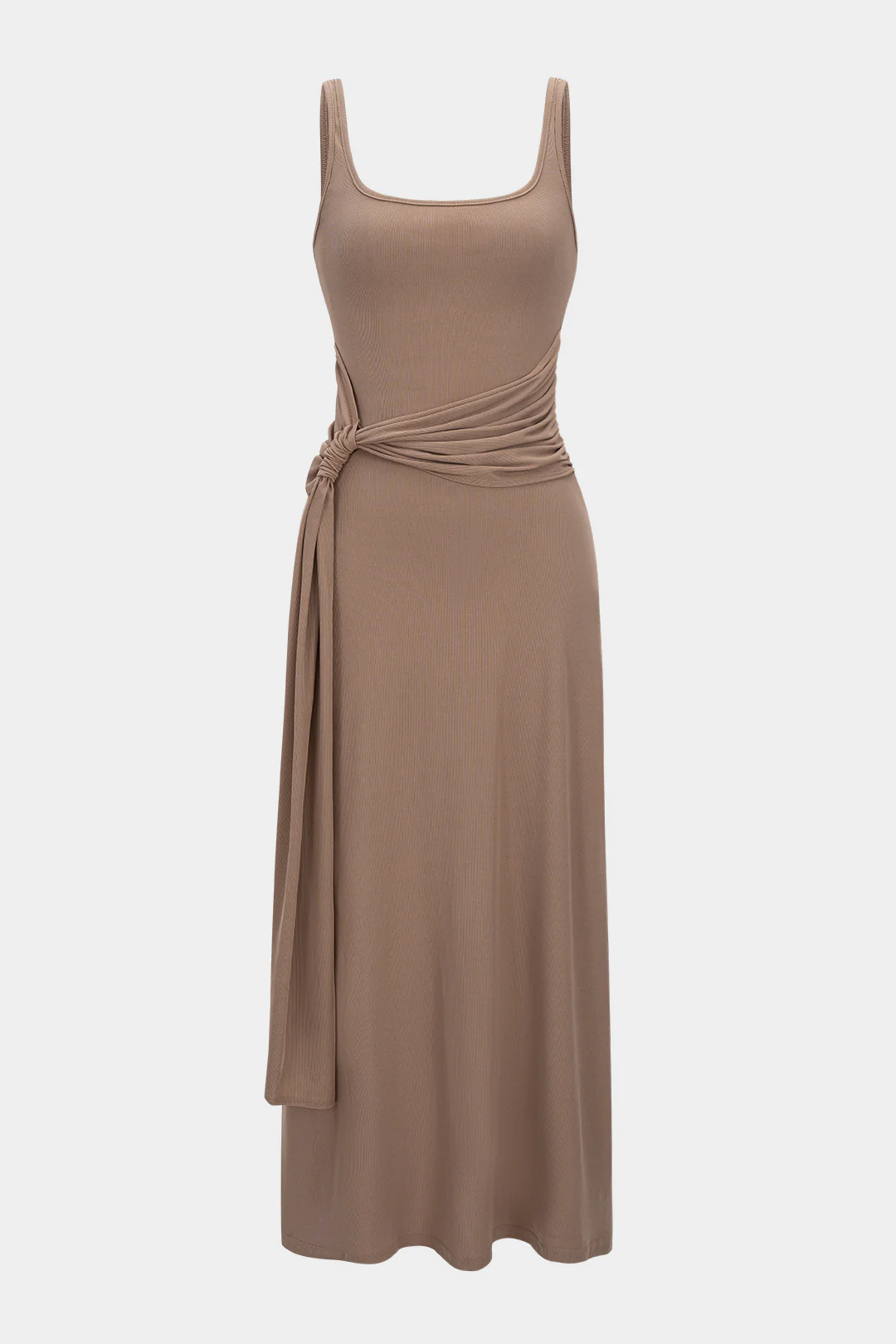 Strap-Trimmed Square Neck Ruched Sleeveless Maxi Dress