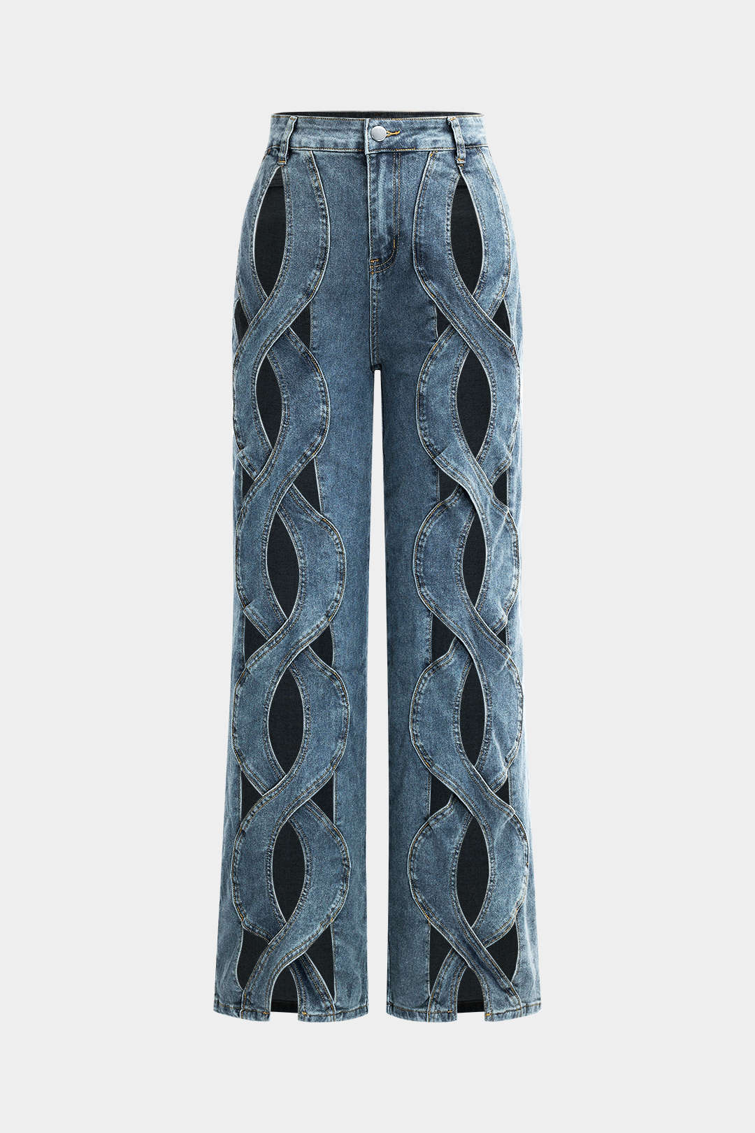 Denim Cut-Out Straight-Leg Jeans
