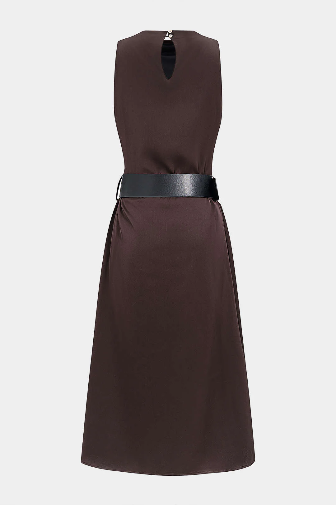 Satin Ruched Belted Sleeveless Floor-Length Dress