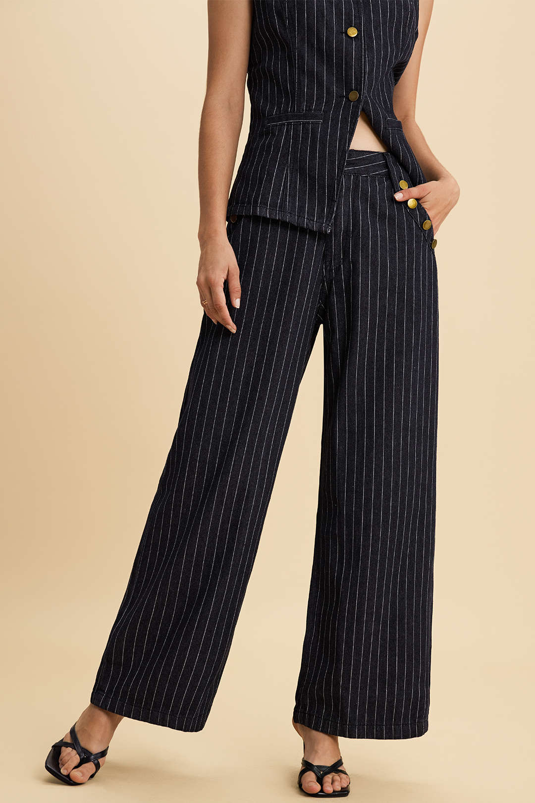 Denim Stripes Print Zipper Straight Leg Jeans