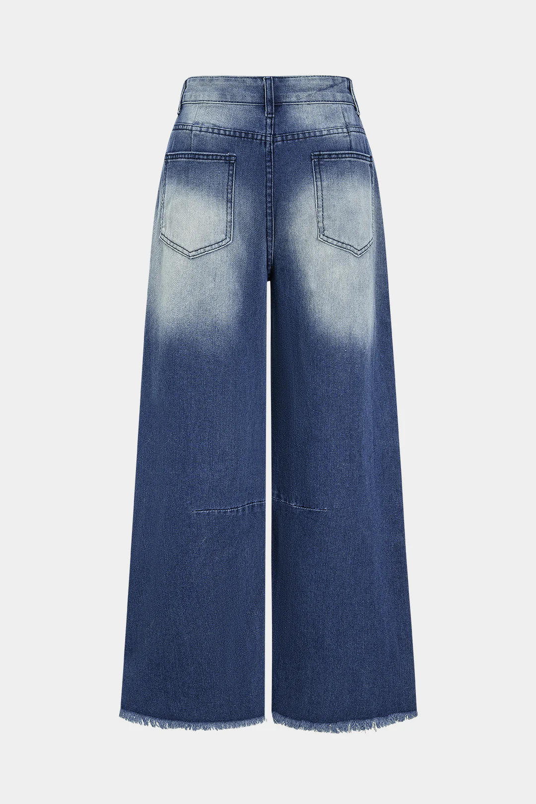 Washed Frayed Wide Leg Denim Jeans