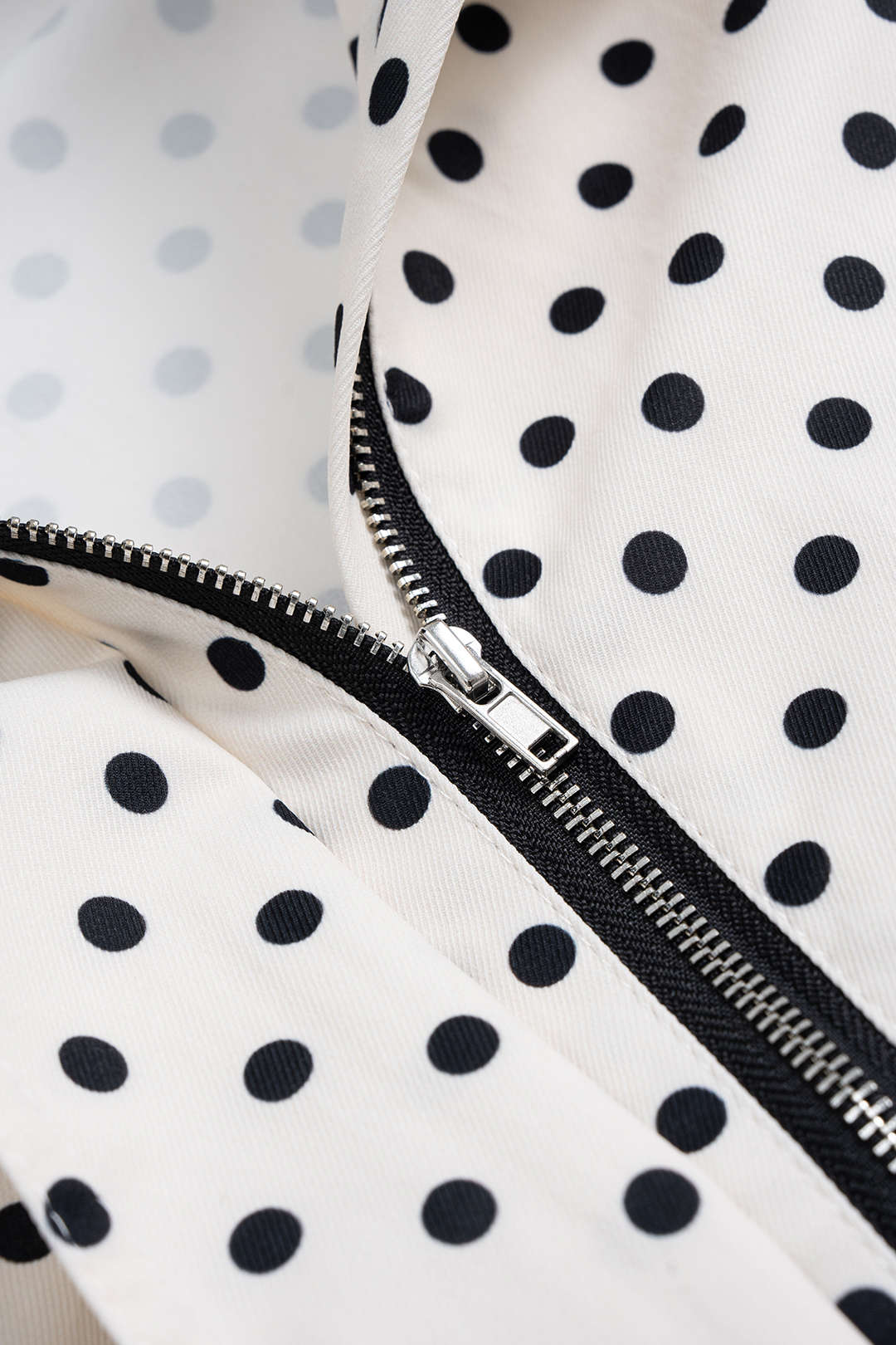 Polka Dot Print Zippered Long Sleeve Top