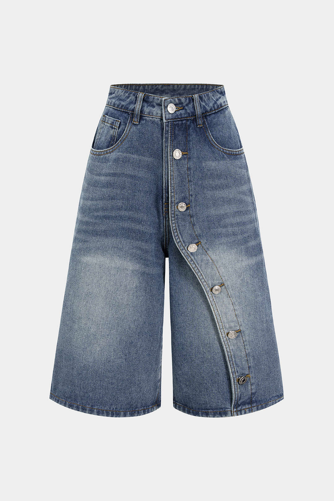 Asymmetrical Button Denim Shorts