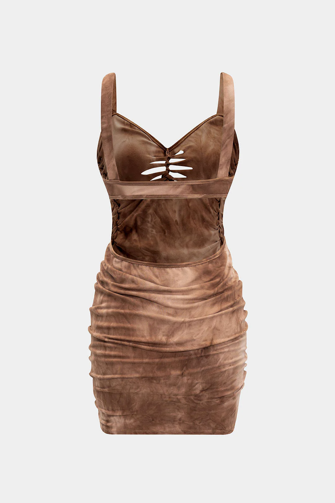 Cut-Out Detail Ruched Backless Sleeveless Mid-Length Dress