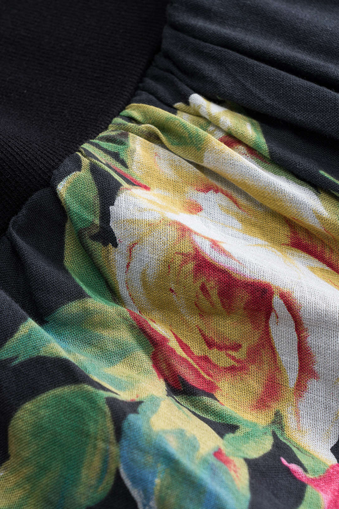 Floral Pattern Mesh Ruched Skirt