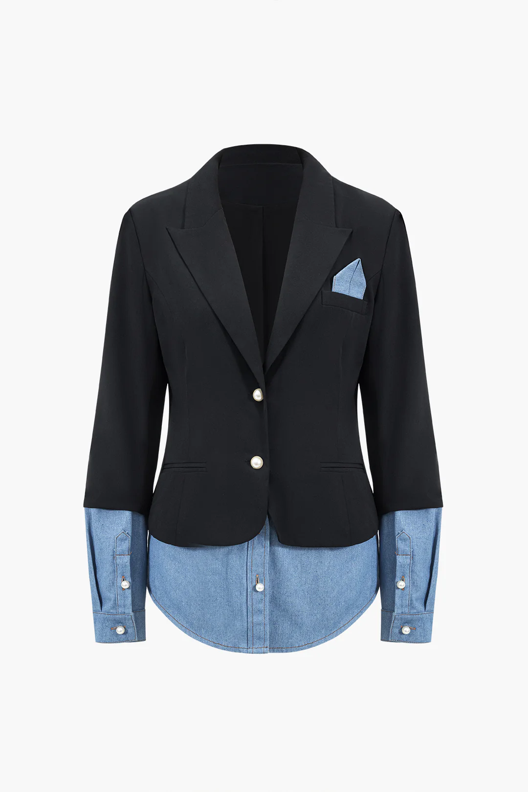 Denim Patchwork Notched Lapel Jacket