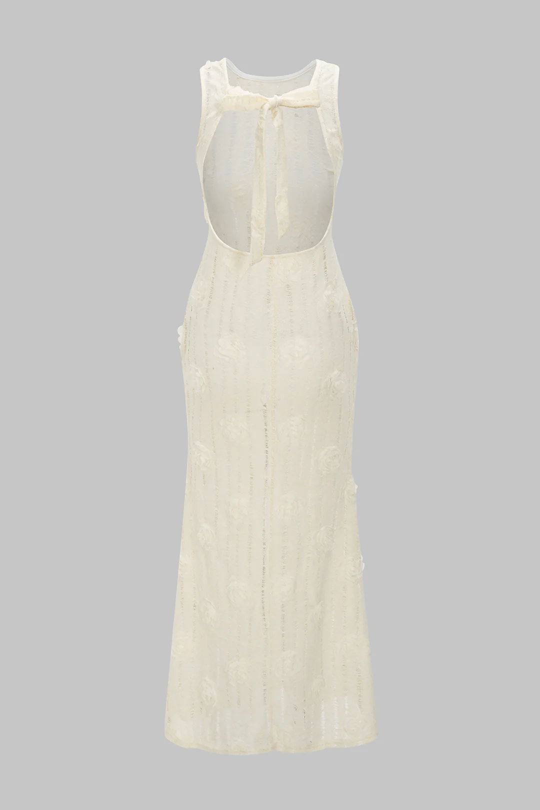 3D Floral Decor Tie-Up Sleeveless Maxi Dress