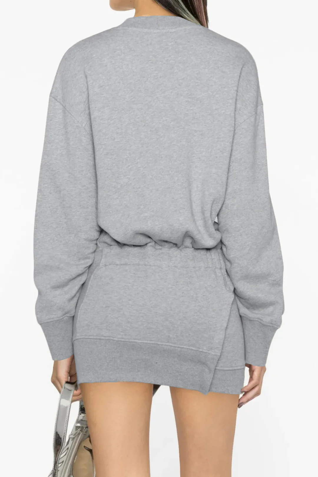 Printed Round Neck Asymmetrical Long Sleeve Mini Dress