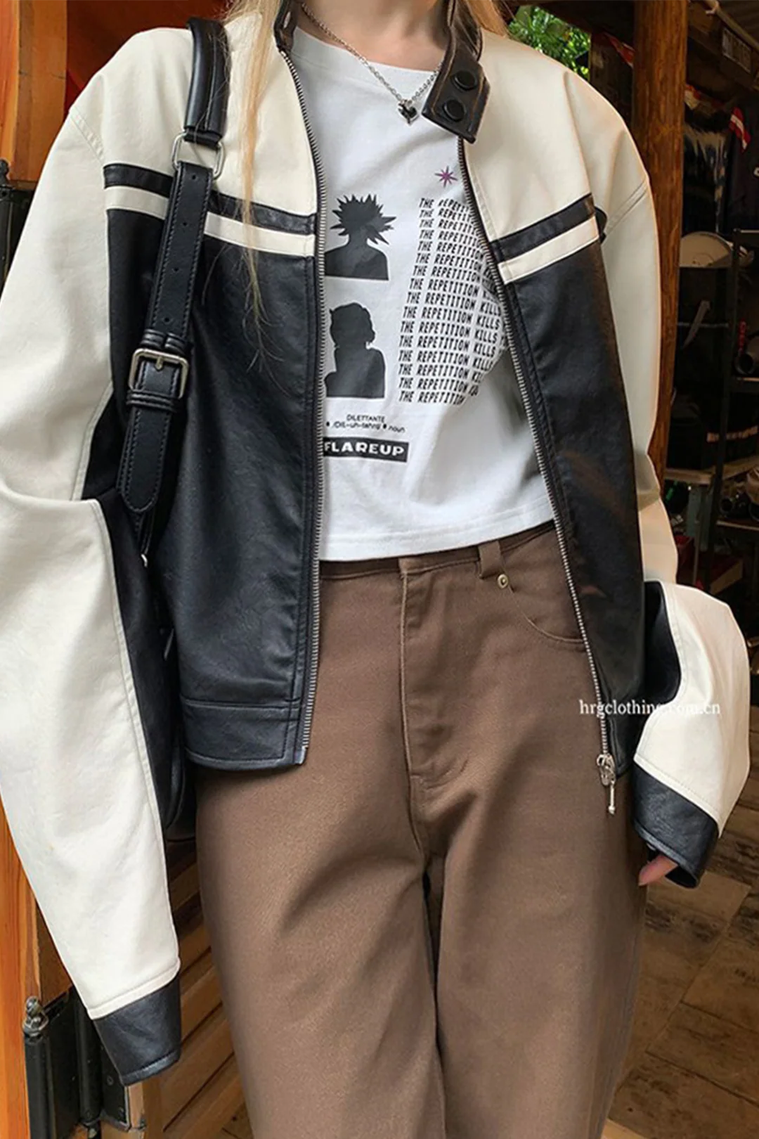 Contrast Faux Leather Jacket