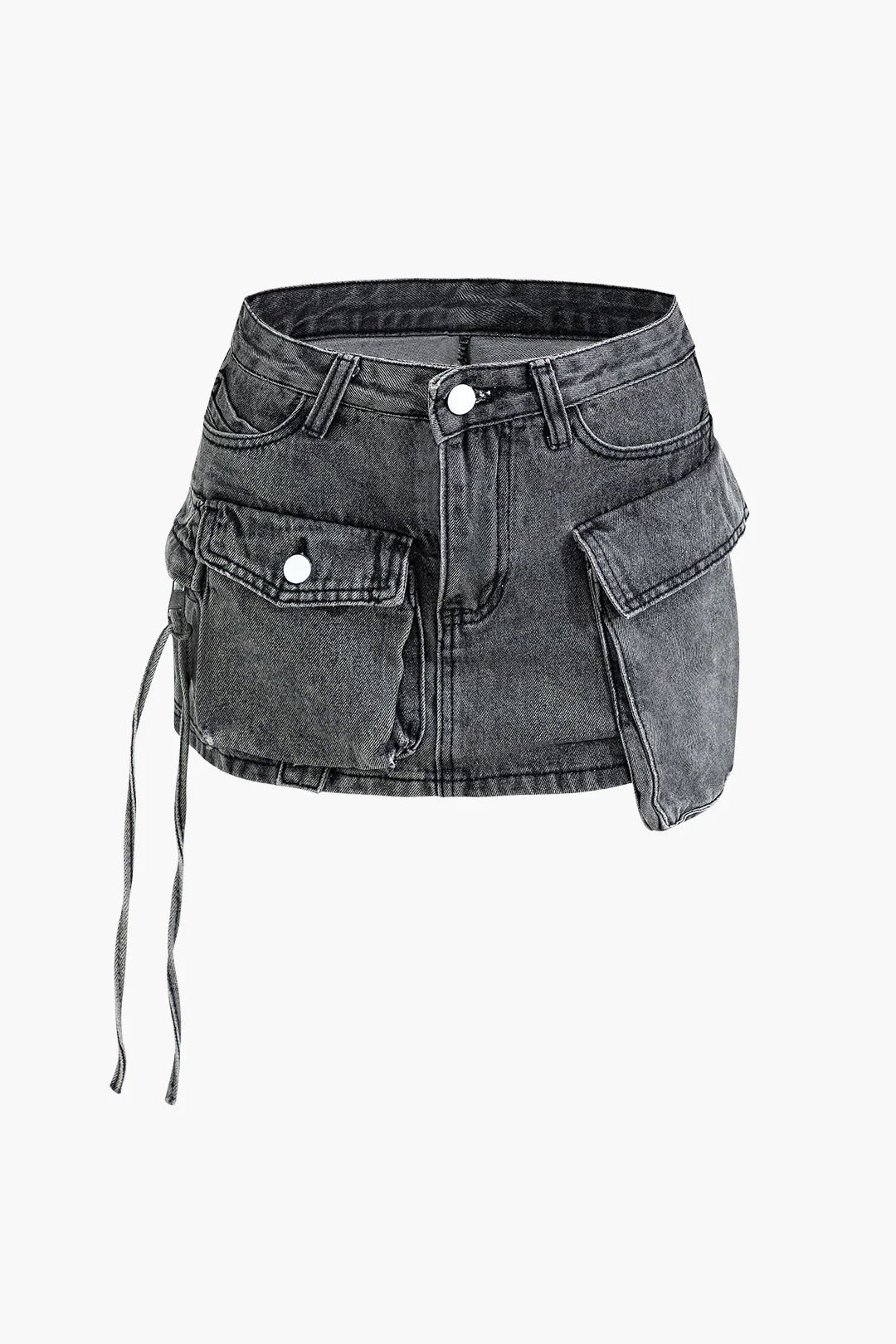 Multi-Pocket Denim Mini Cargo Skirt