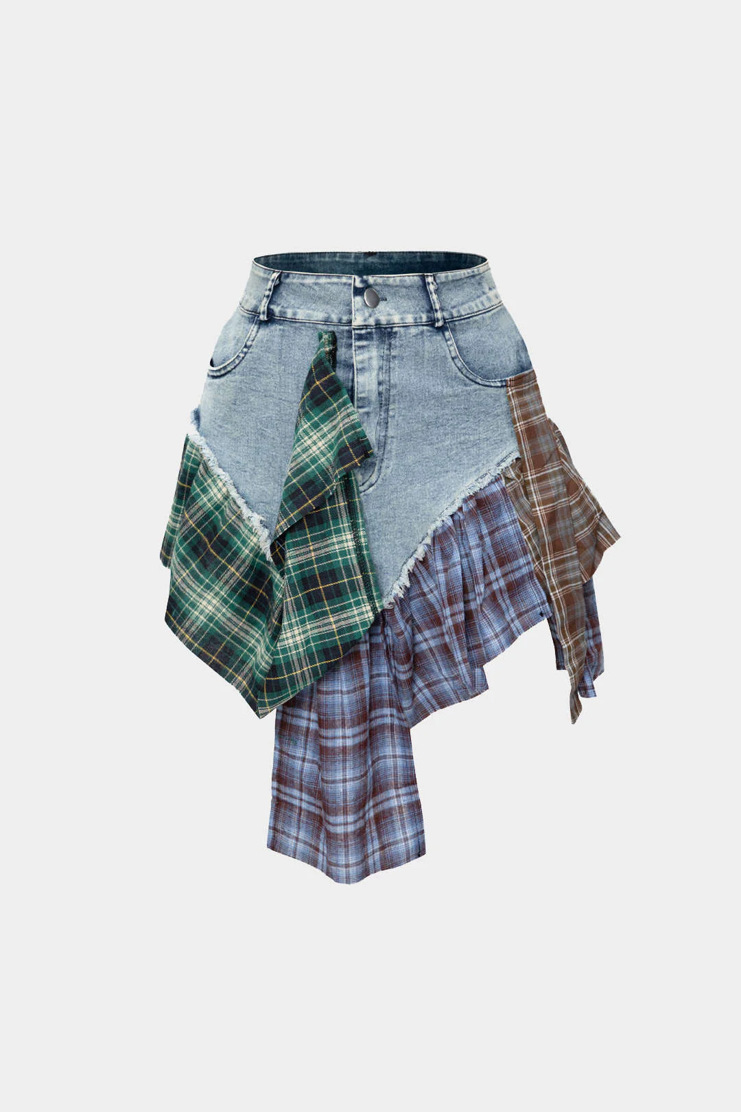 Asymmetric Patchwork Mini Denim Skirt