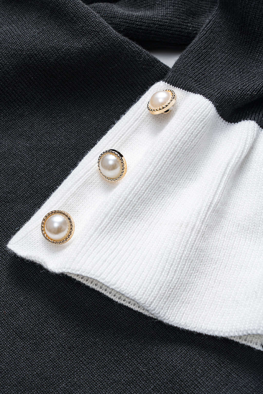 Contrasting Knit Ruffled Button Bell-Sleeve Dress