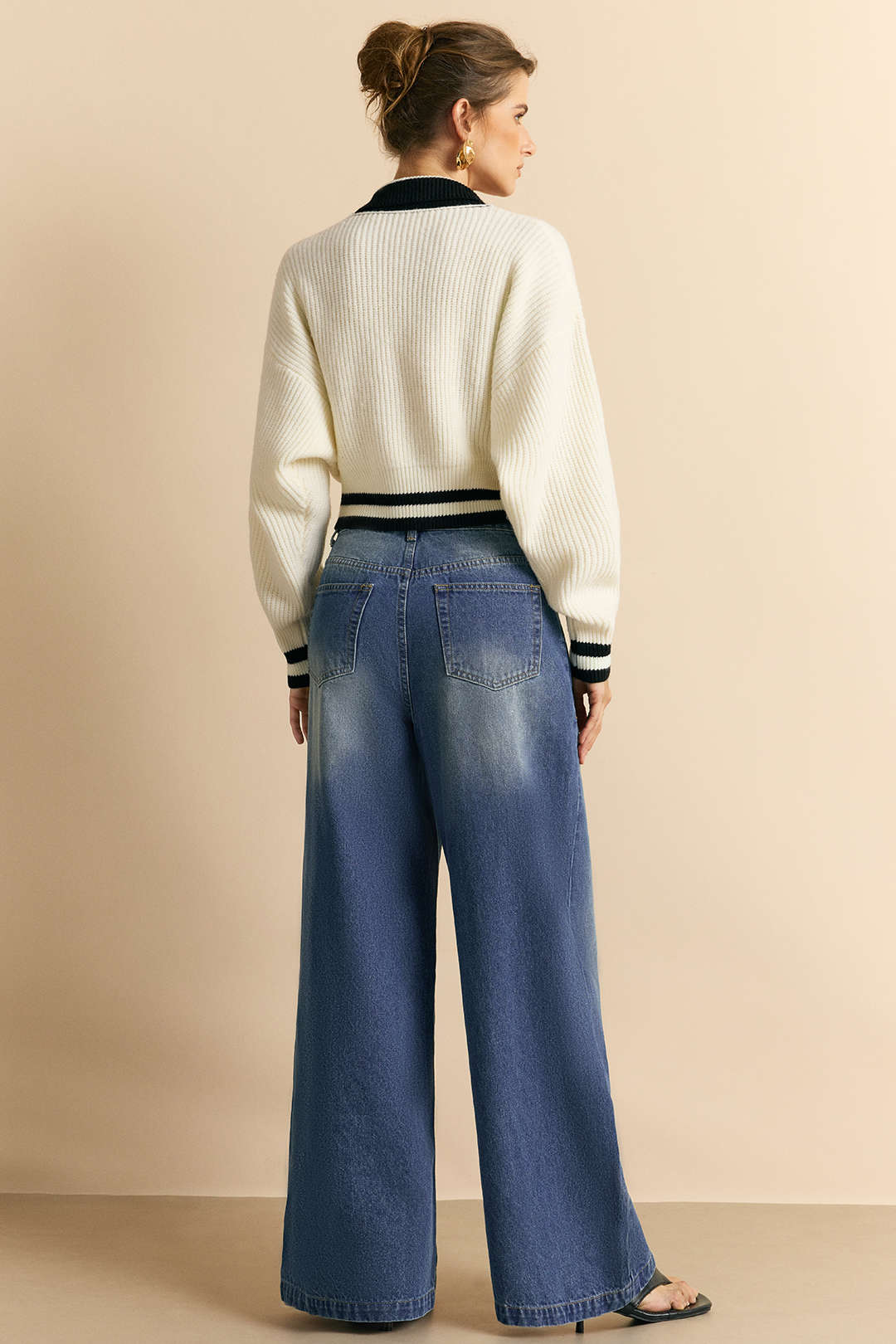 Knit Contrast Button Cardigan