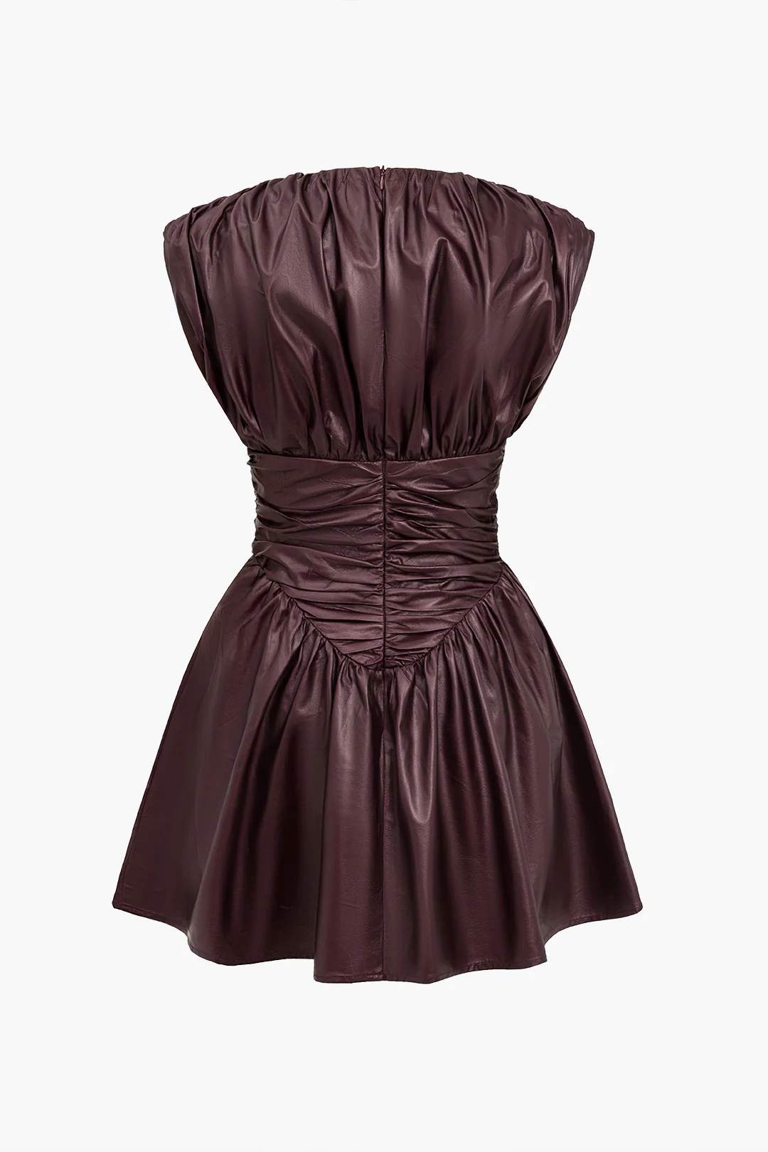 Solid Faux Leather Ruched Short Dress