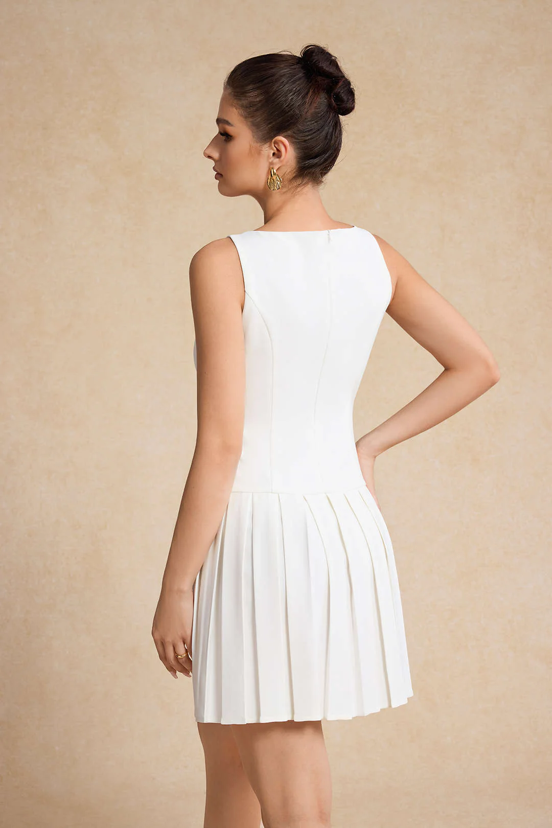 Metallic Button Sleeveless Mini Tank Dress