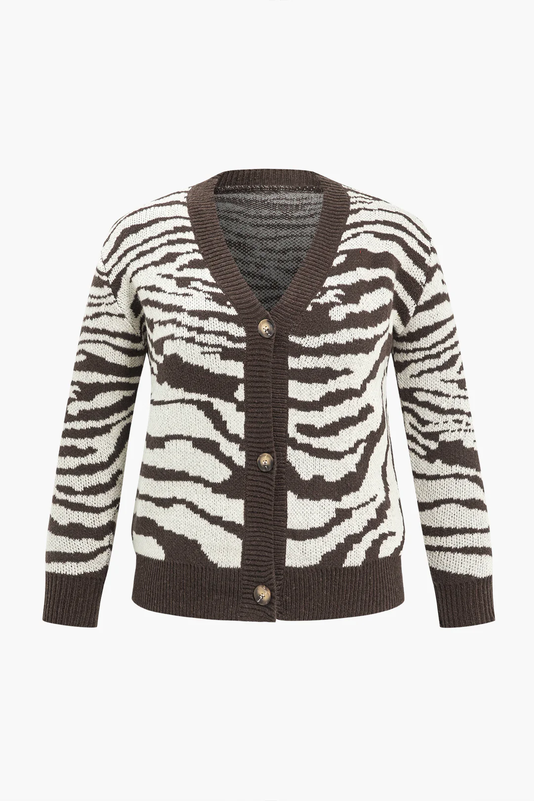 Plus Size Zebra Stripe Knitted Cardigan