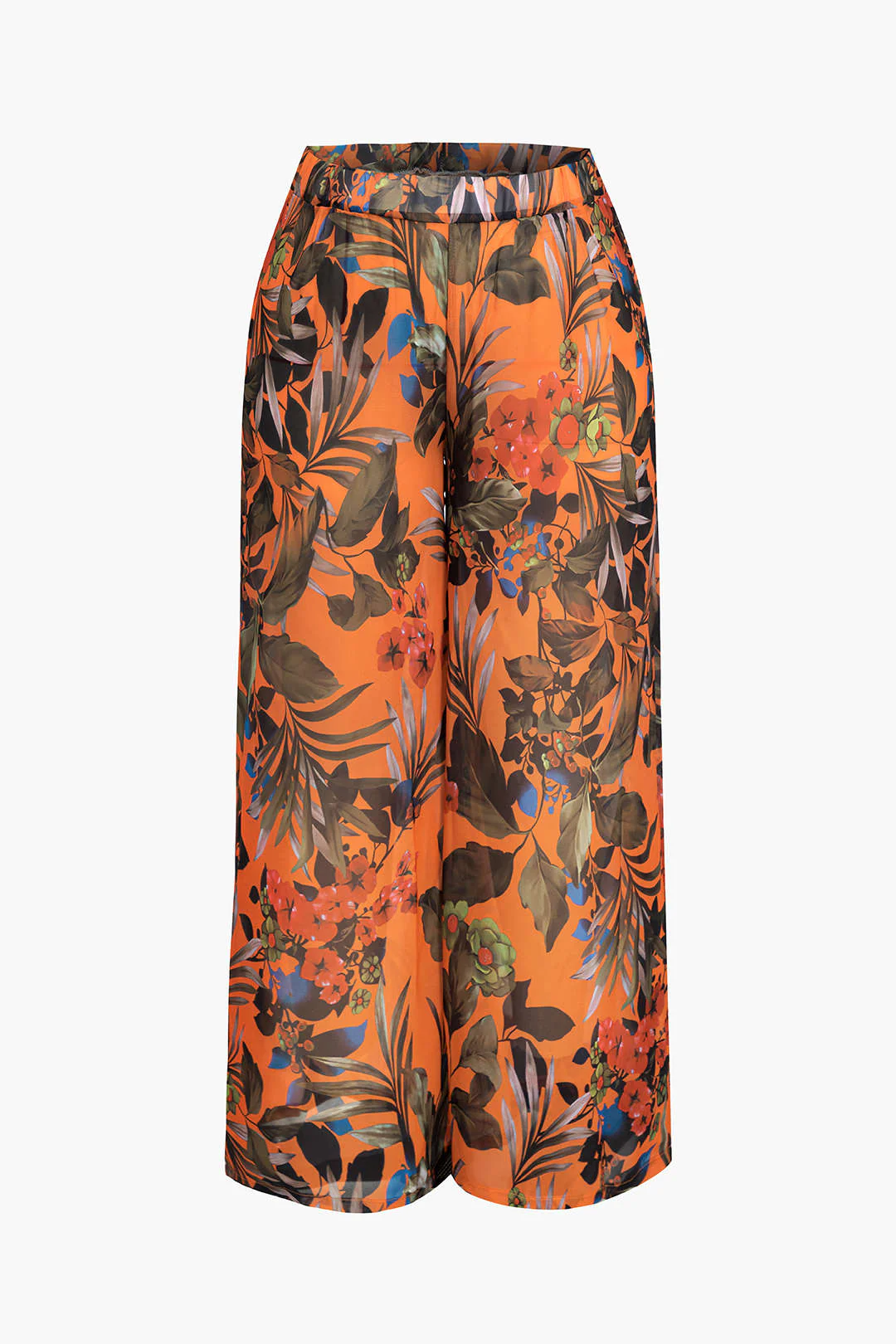 Plus Size Floral Print Bikini and Wide-Leg Pants Combo