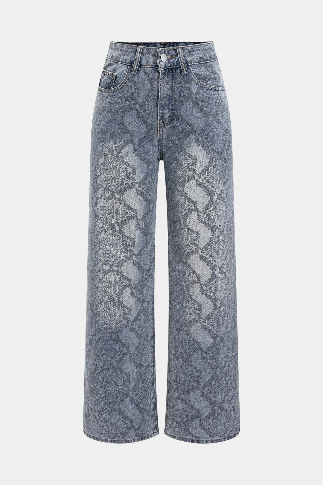 Denim Snake Print Straight-Leg Jeans