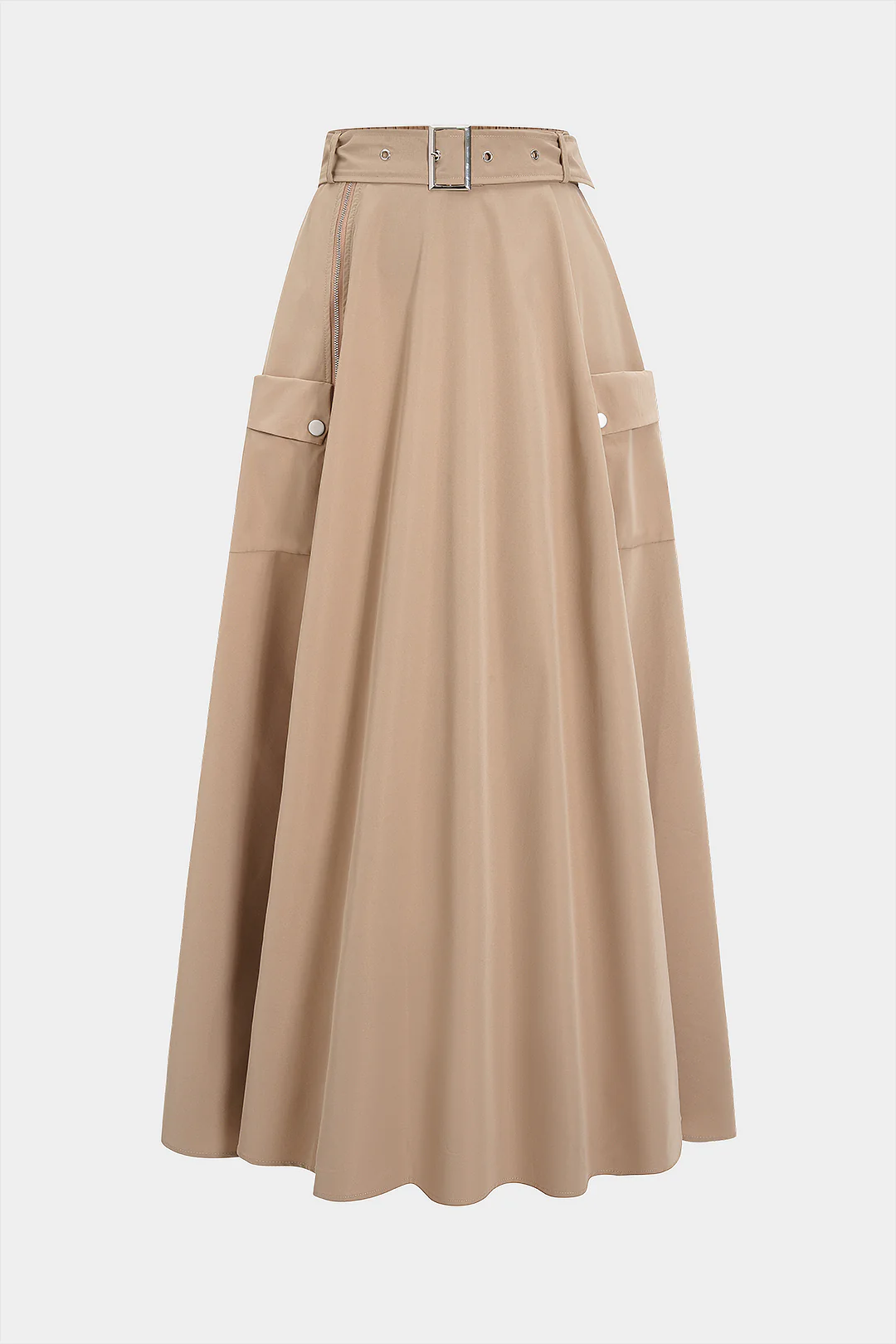 High Waist Zipper Pocket Belted Skirt