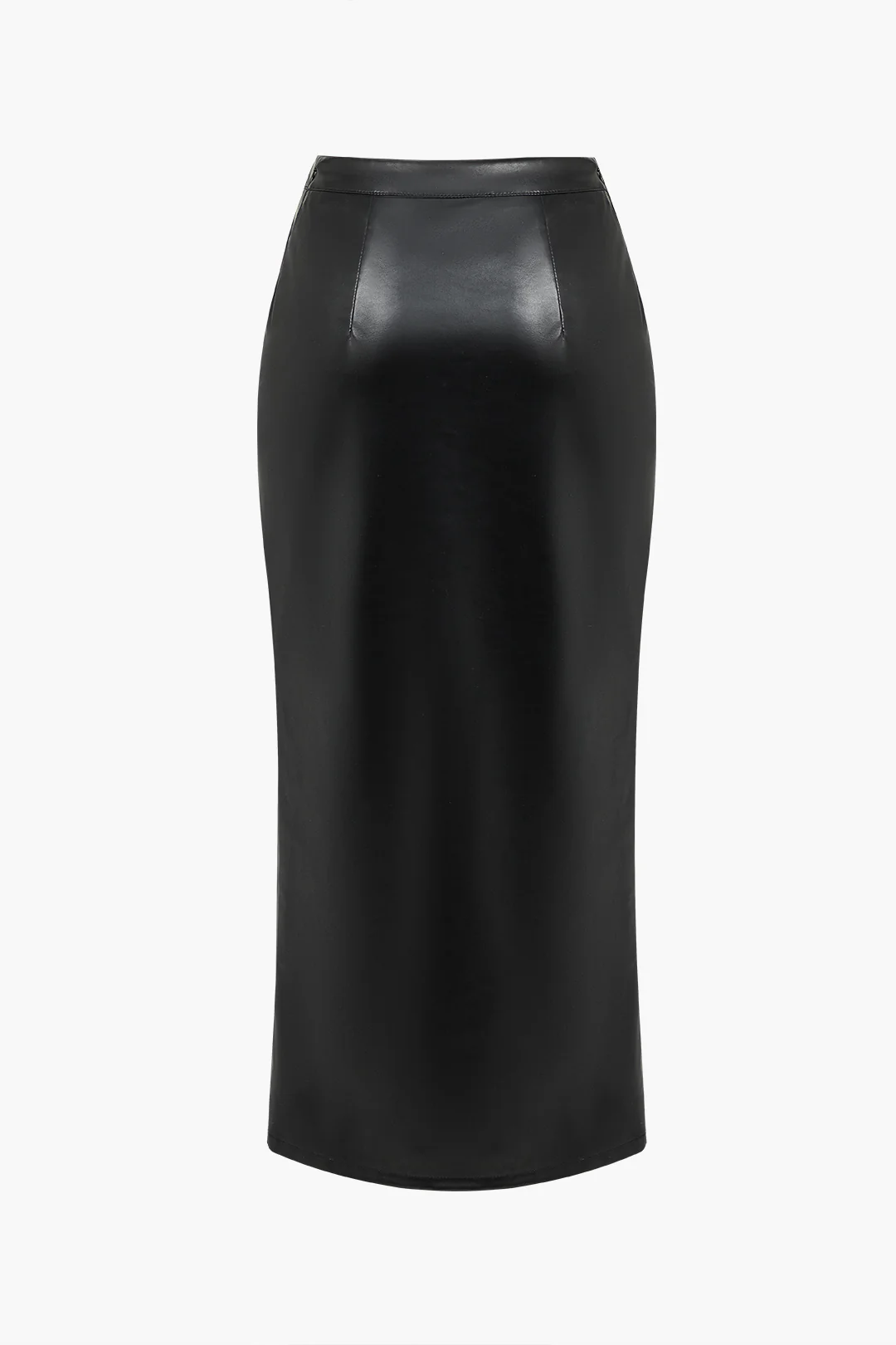 Solid Faux Leather Button Asymmetrical Skirt