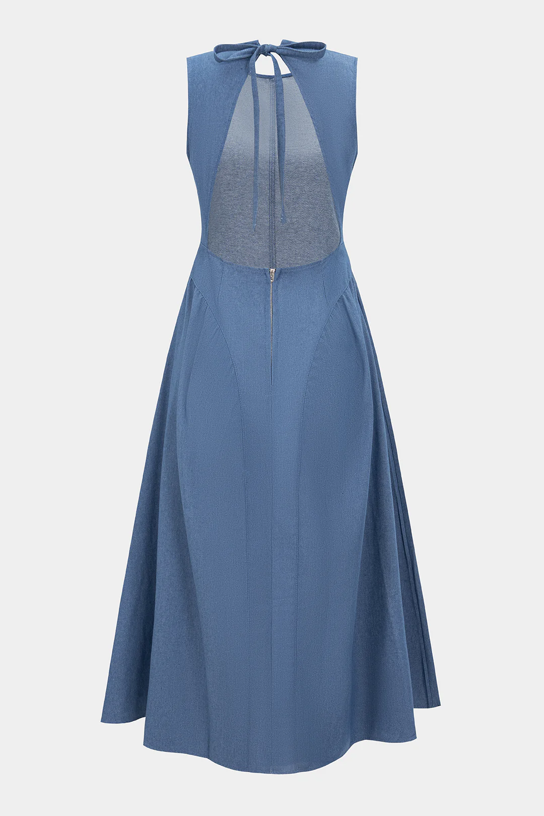 Sleeveless Zipper Backless Tie Back Denim Dress