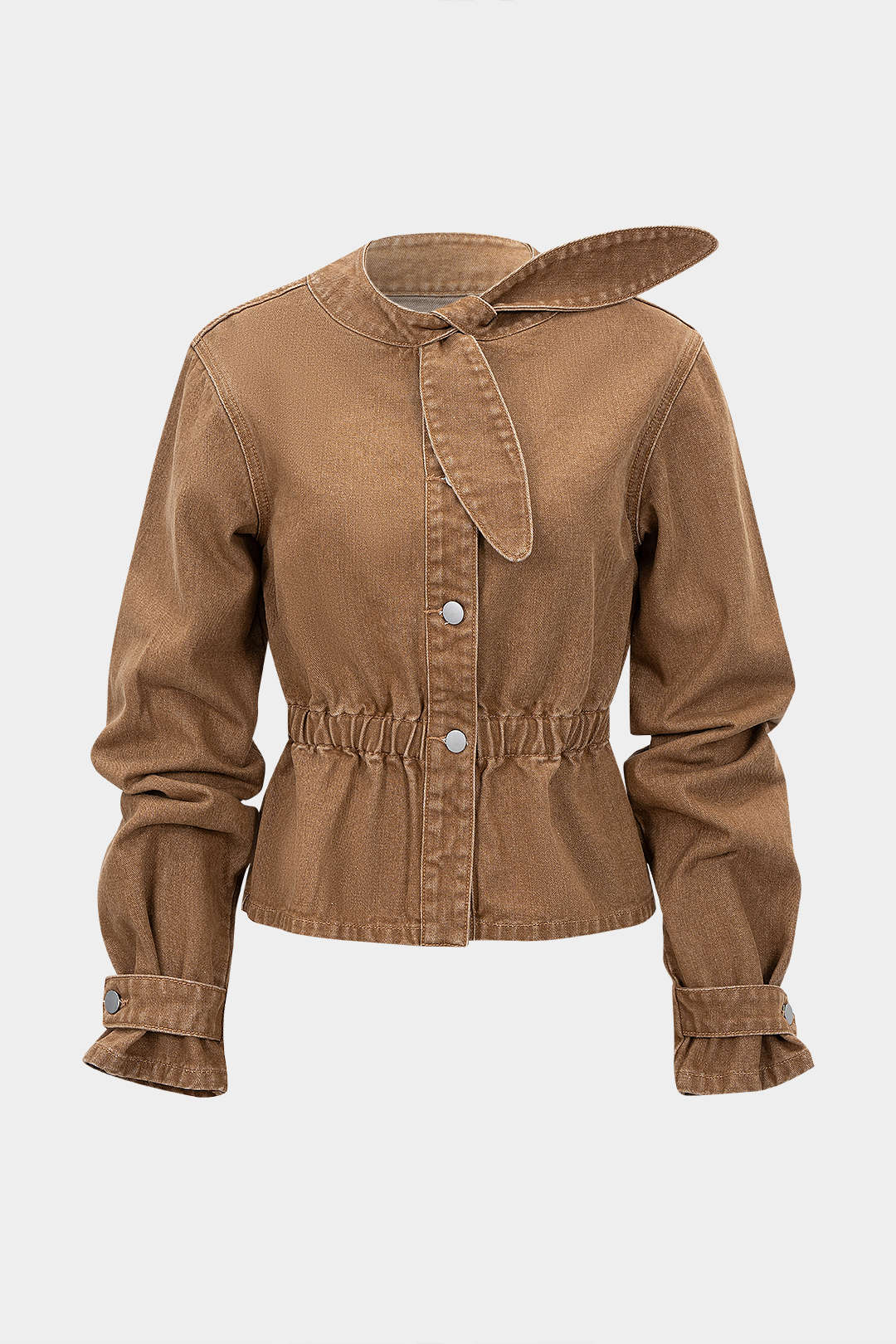 Denim Ruched Long-Sleeve Top