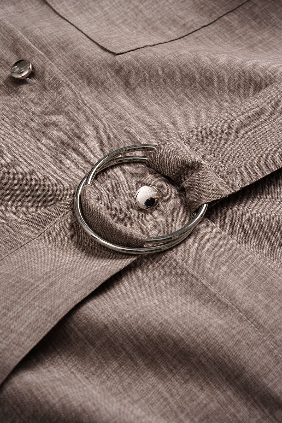 Buttoned V-Neck Belted Mini Dress