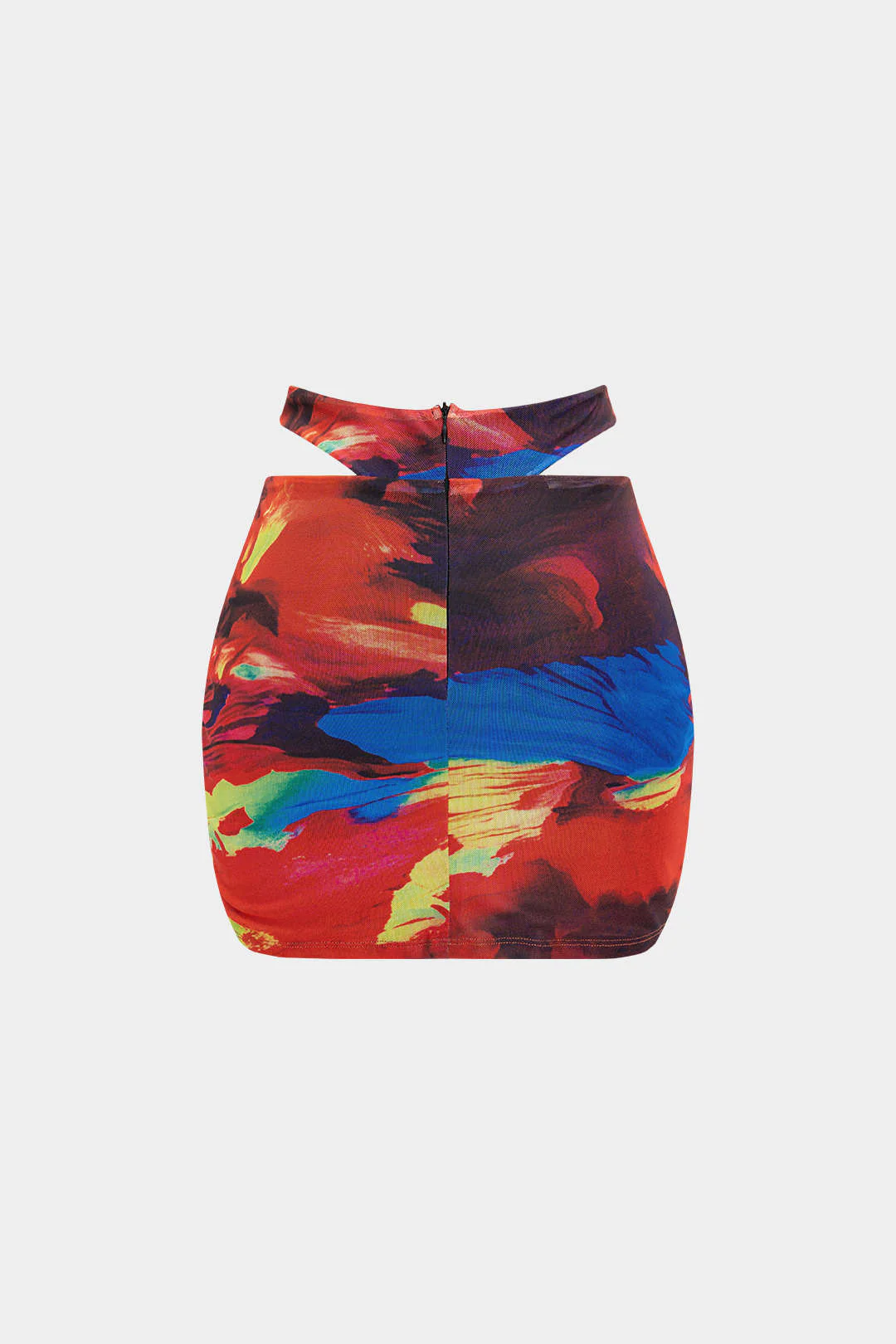 Mesh Abstract Print Cut-Out Crossed Skirt
