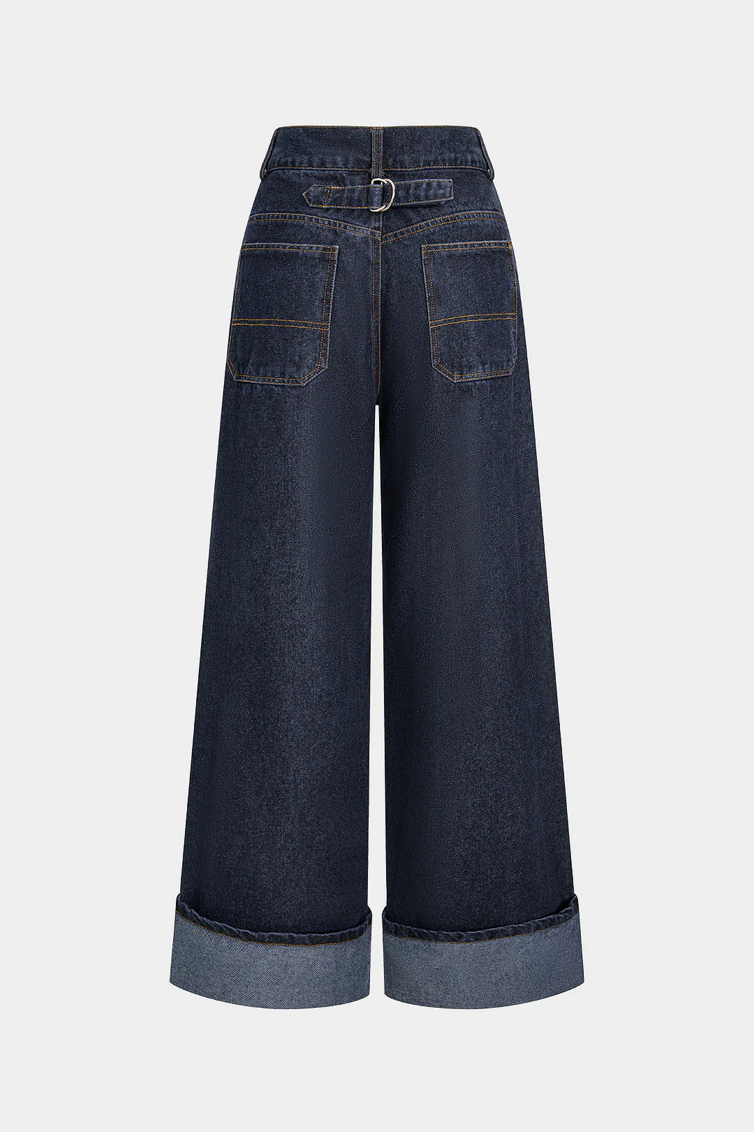 Denim Buttoned Straight-Leg Cuffed Jeans