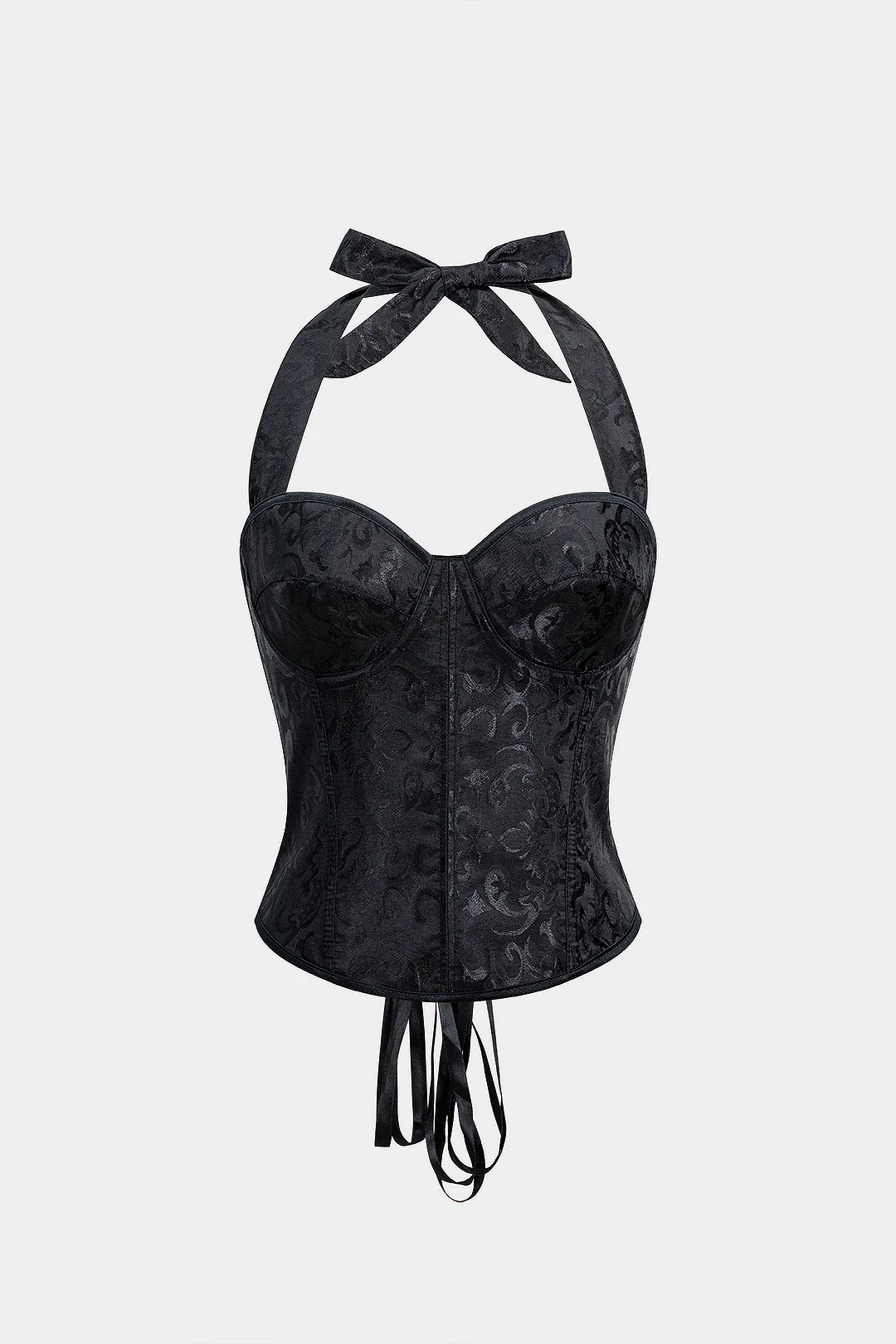 Jacquard Halter Neck Tie-Back Cami Top