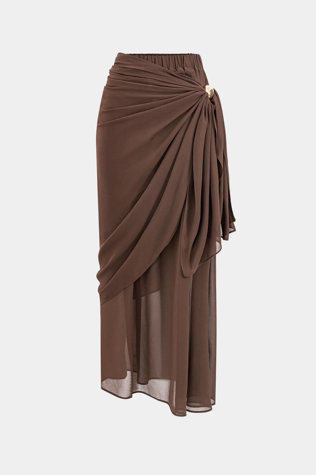 Metallic Chiffon High-Waist Ruched Skirt