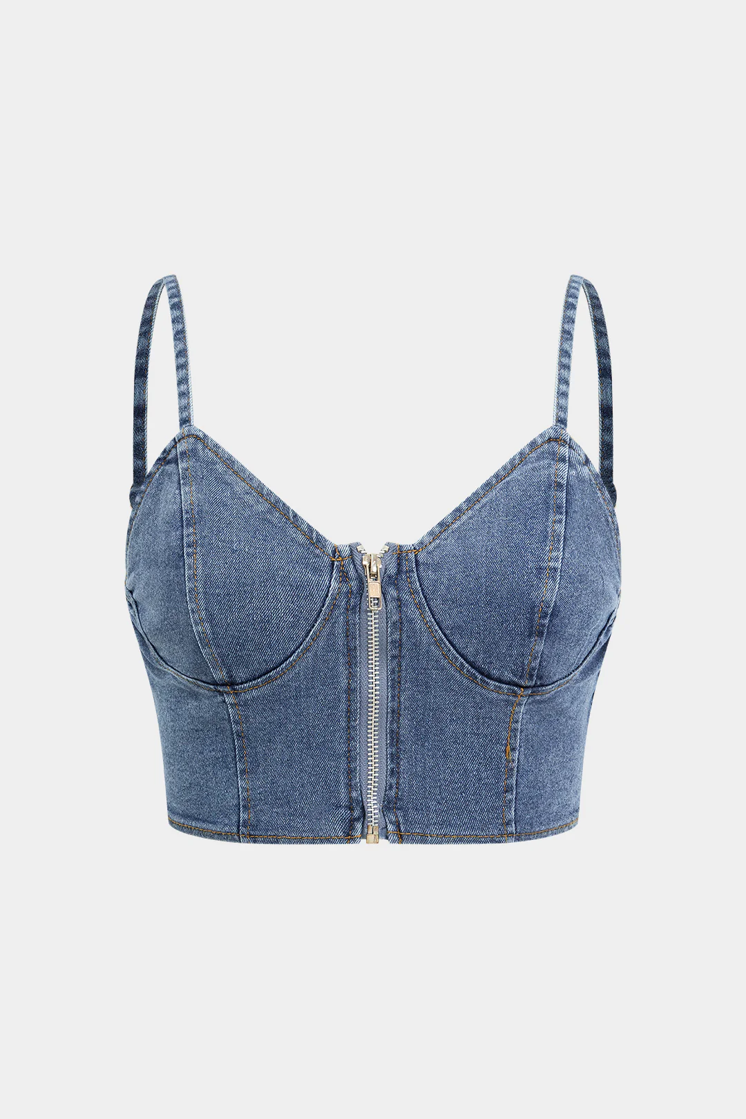 Dry Clean Denim Bustier Zipper Cami Top and Chiffon Pleated Patchwork Trousers Set