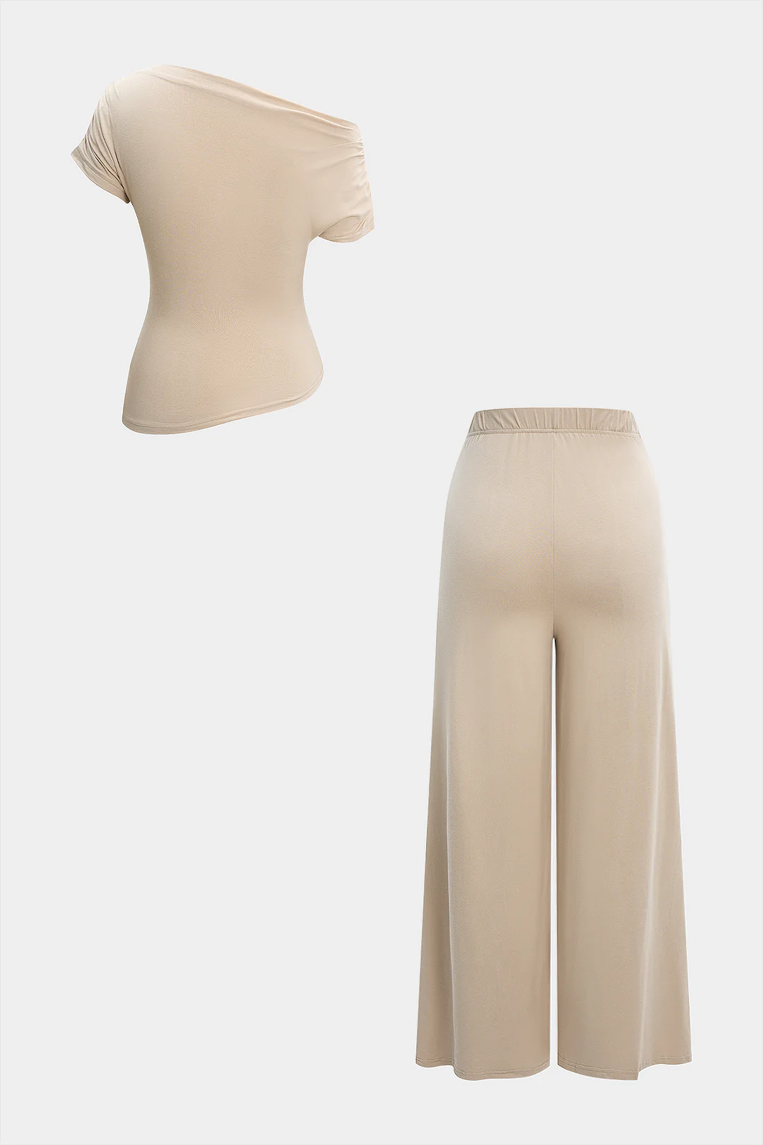 Ruched Asymmetrical Short-Sleeve T-Shirt And Trousers Set