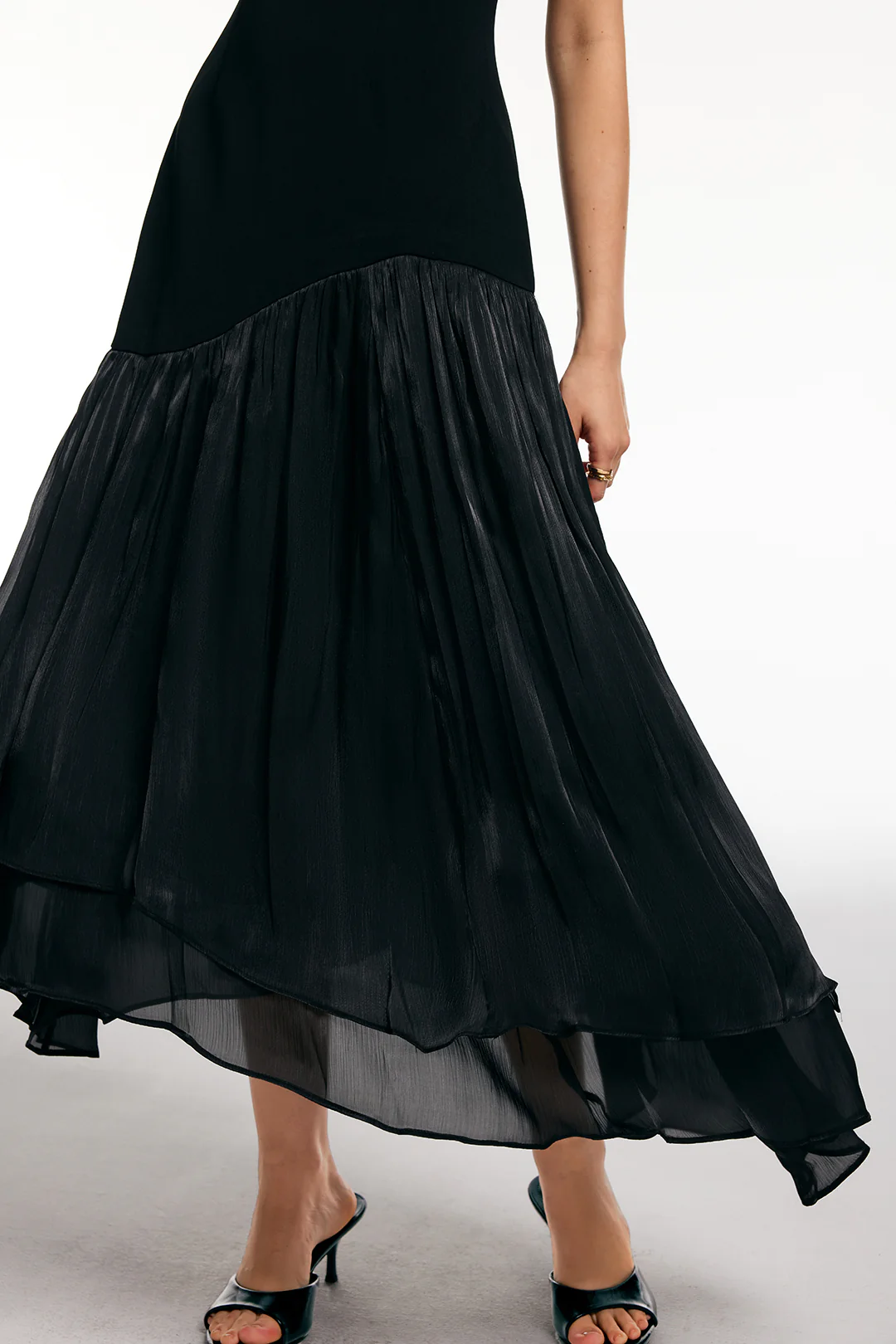 Patchwork Ruffled Hem Short-Sleeve Maxi Dress