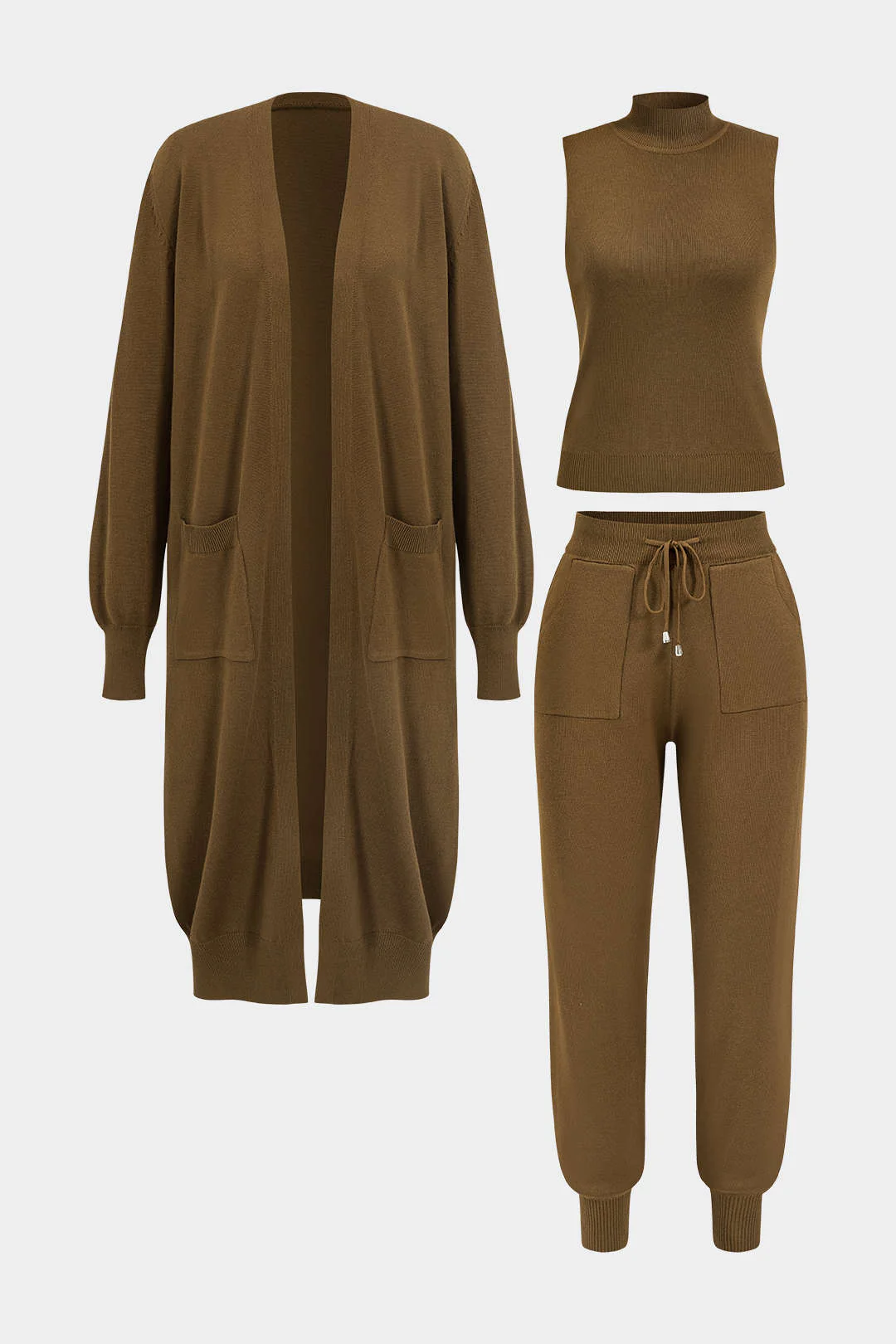 3-piece Sweater with Pockets and Drawstring Pants Set