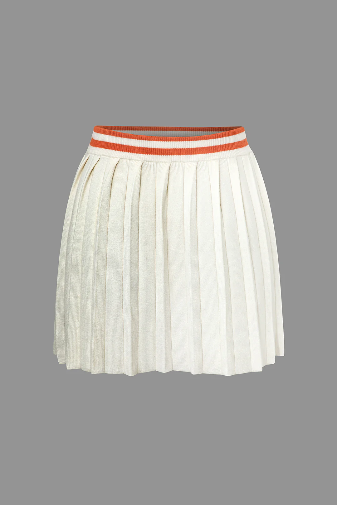 Ribbed Knit Polo Top and Pleated Skirt Combo