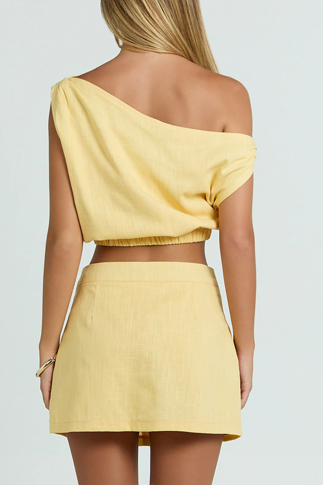 Linen Asymmetric Top and Skirt Ensemble