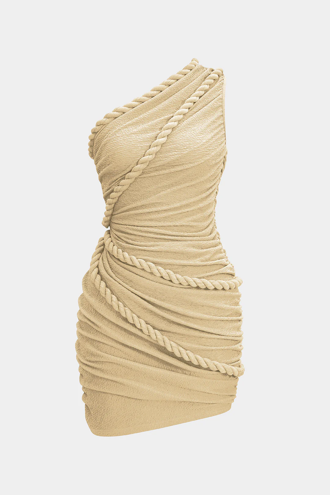 Ruched One Shoulder Twist Knot Sleeveless Mini Dress