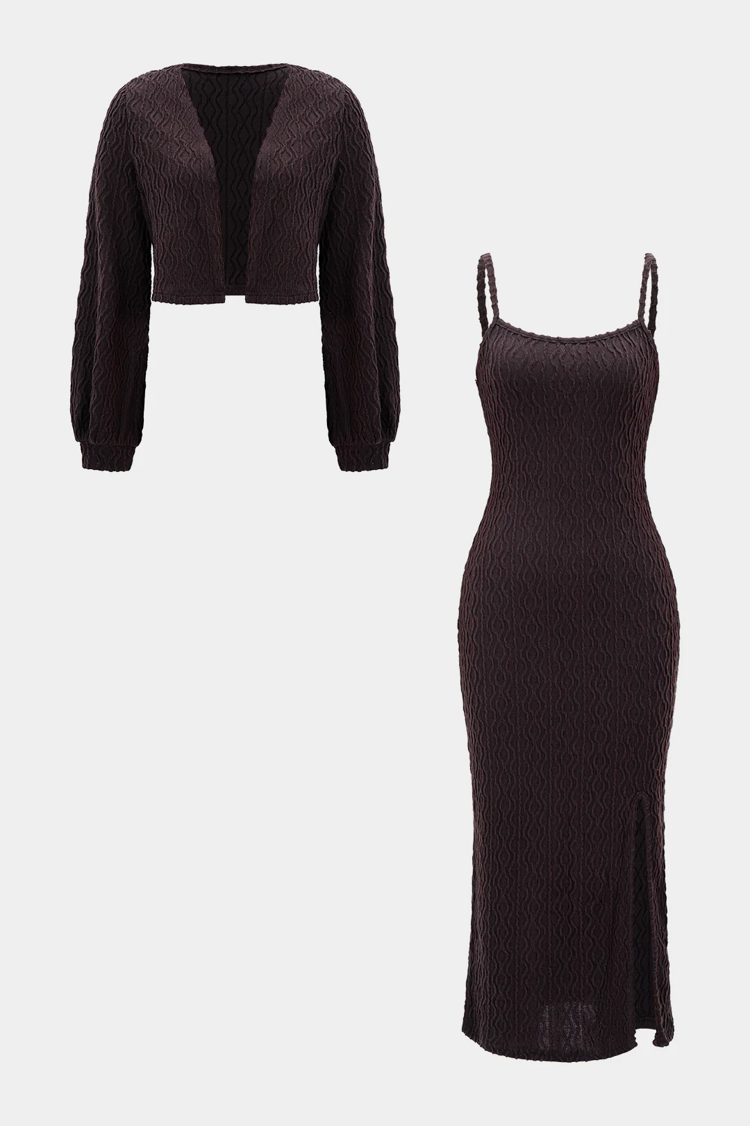 Long Sleeve Cardigan and Sleeveless Slit Dress Combo